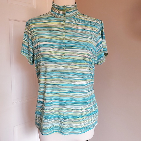 Cutter & Buck polo golf tee shirt mock neck polo jersey size small convertible - Picture 2 of 6